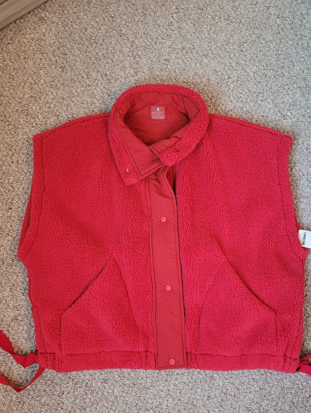 New Free People Movement Fleece Oversized Red Vest Logo on The Back
